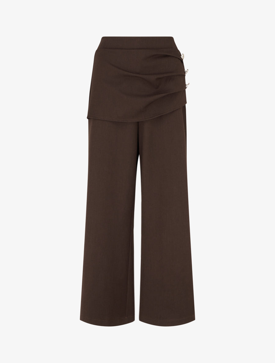 Pantalon ample taille haute et drapé - Marron - 1
