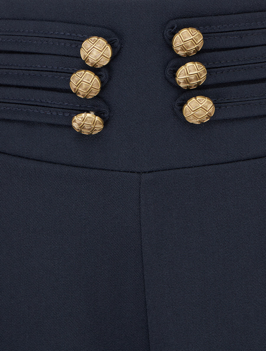 Pantalon élastiqué à boutons décoratifs - Marine - 3