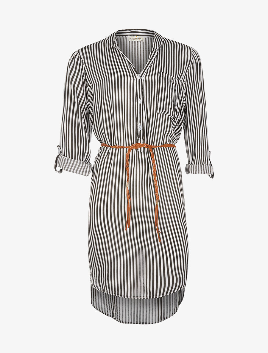 Robe chemise à rayures ceinturée - noir - 1