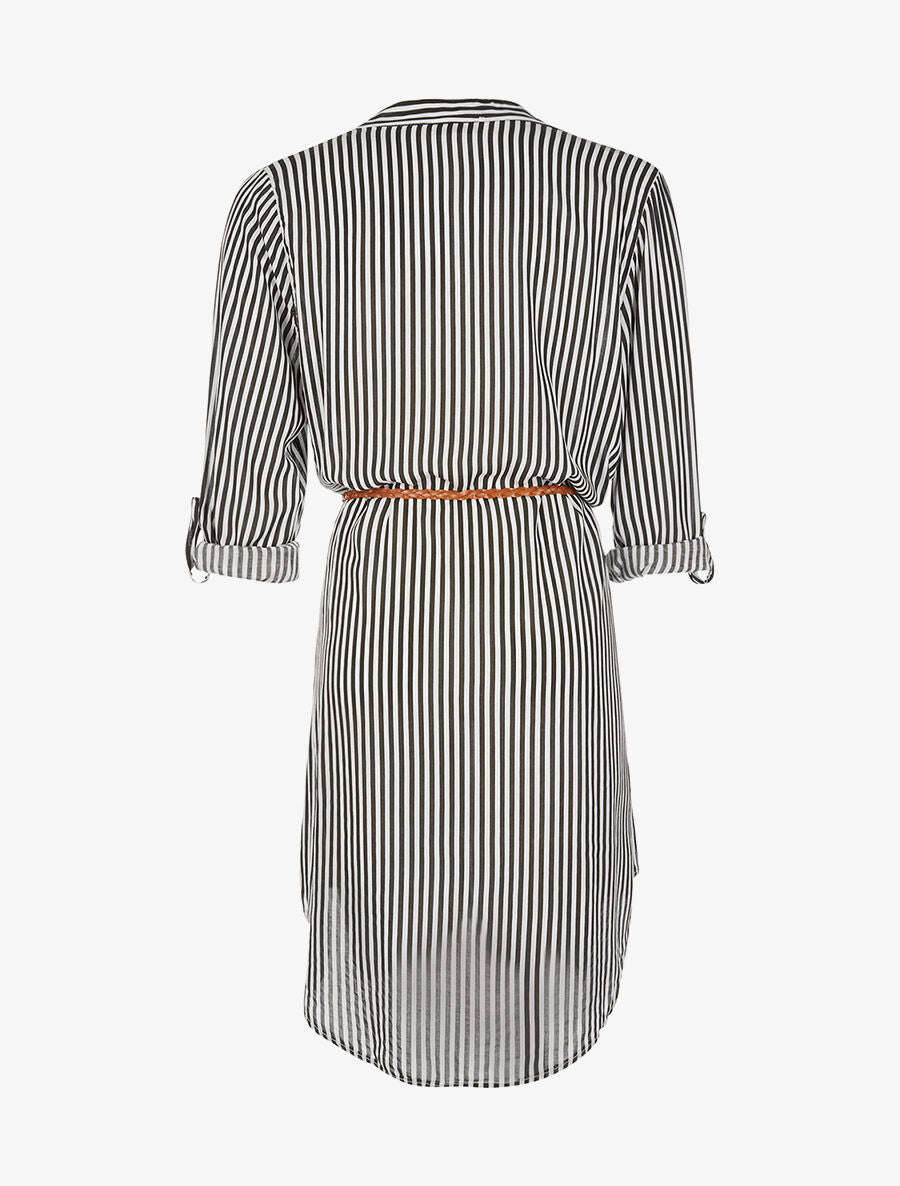 Robe chemise à rayures ceinturée - noir - 2