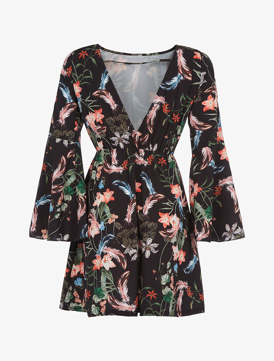 Robe imprimée dos V - noir - 2