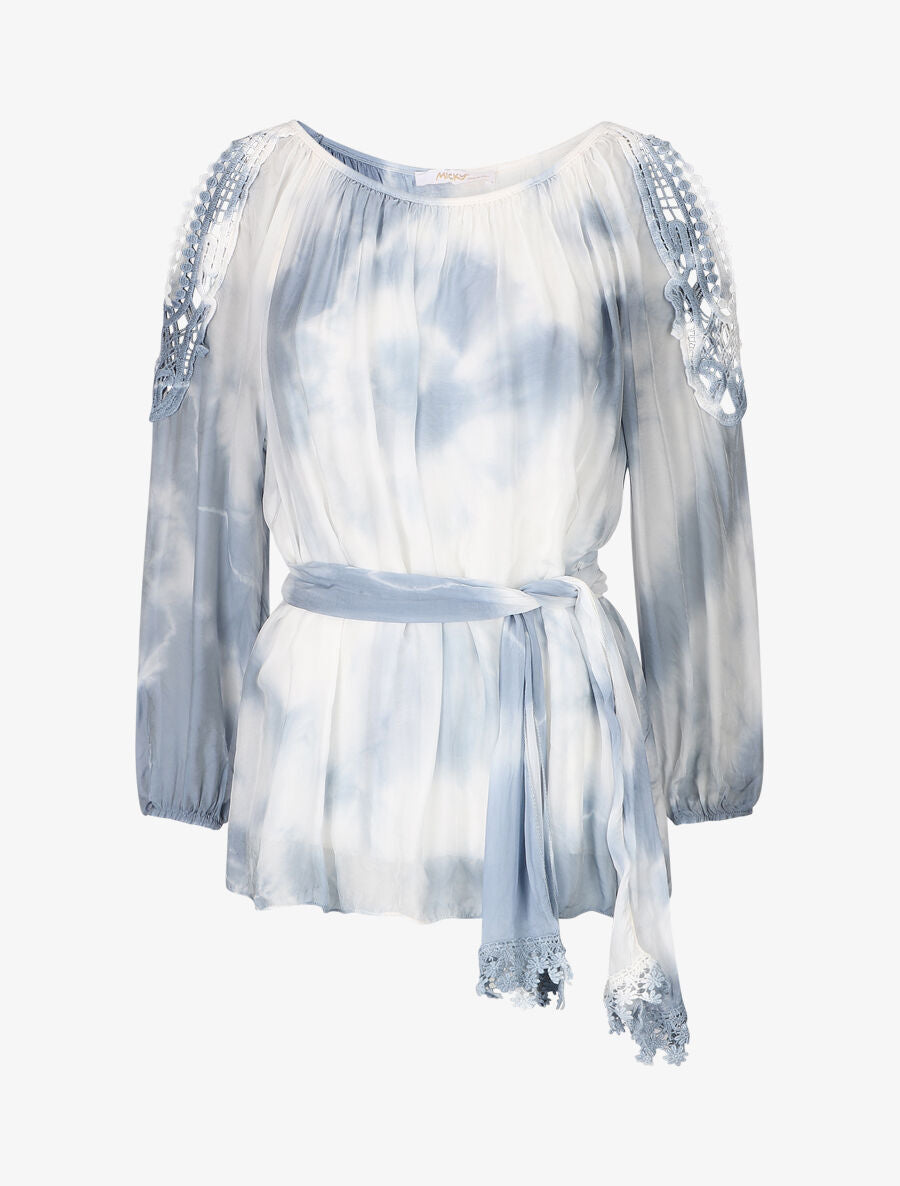 Ensemble blouse et écharpe crochet - bleu - 1