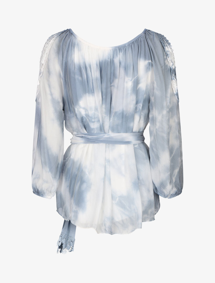 Ensemble blouse et écharpe crochet - bleu - 2