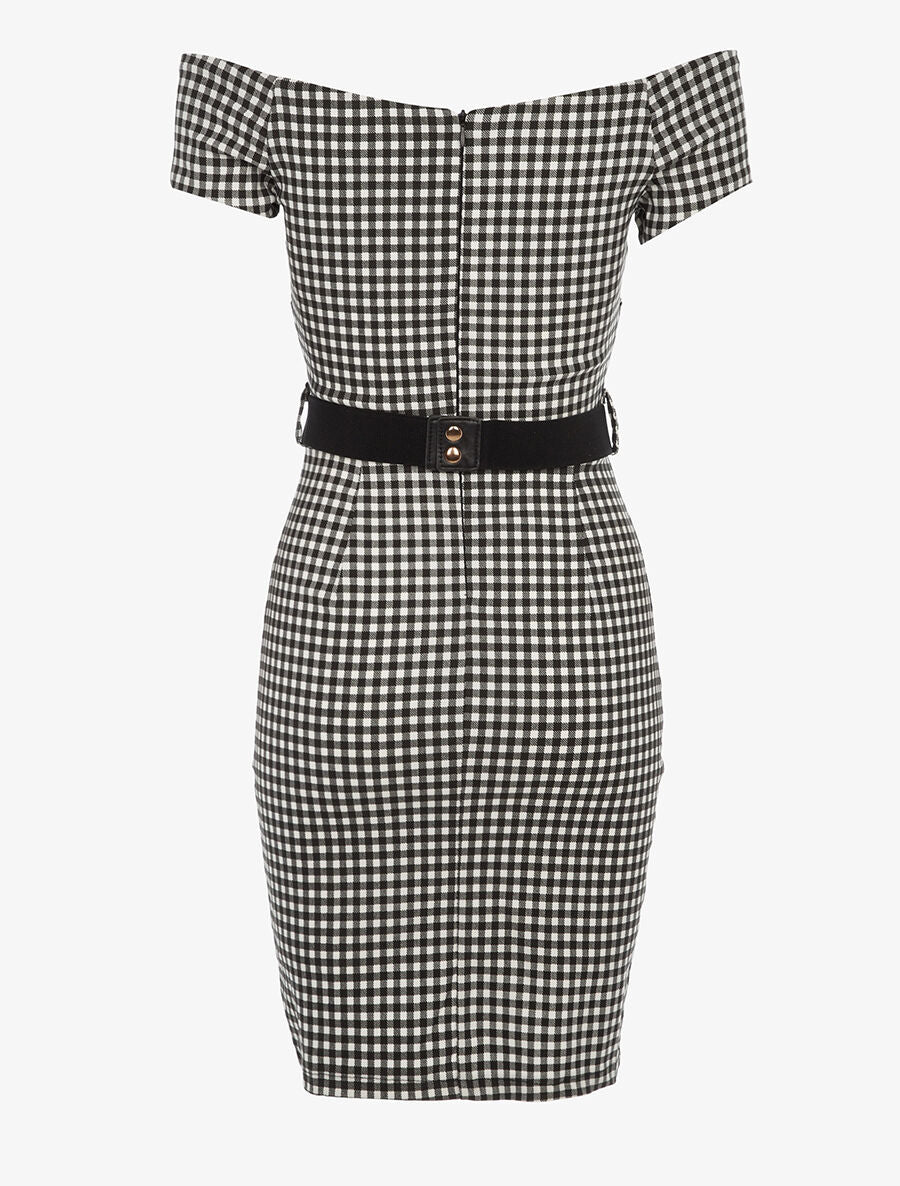 Robe col V imprimé Vichy - Noir - 2