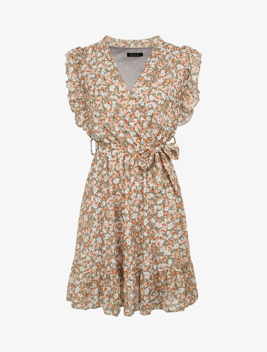 Robe patineuse mi-longue imprimé pâquerettes - Kaki - 4