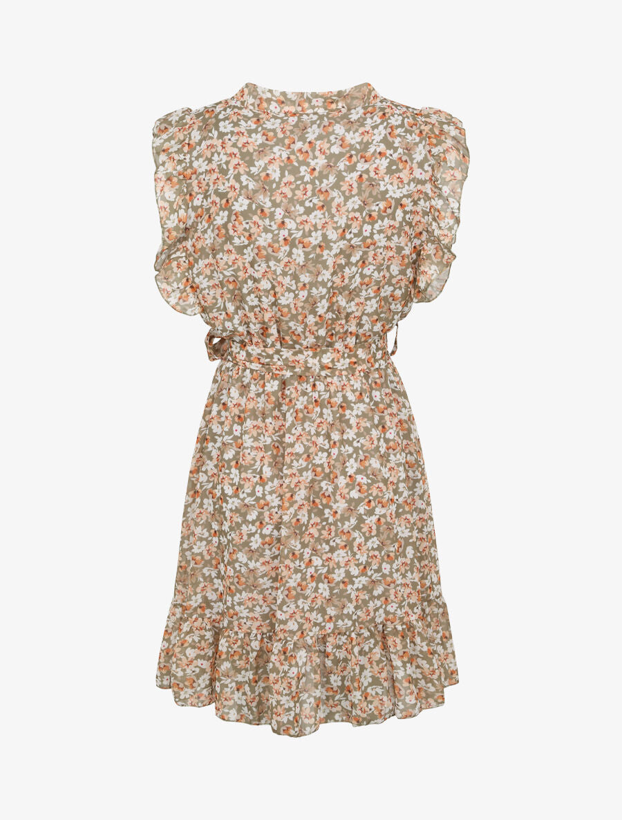 Robe patineuse mi-longue imprimé pâquerettes - Kaki - 2