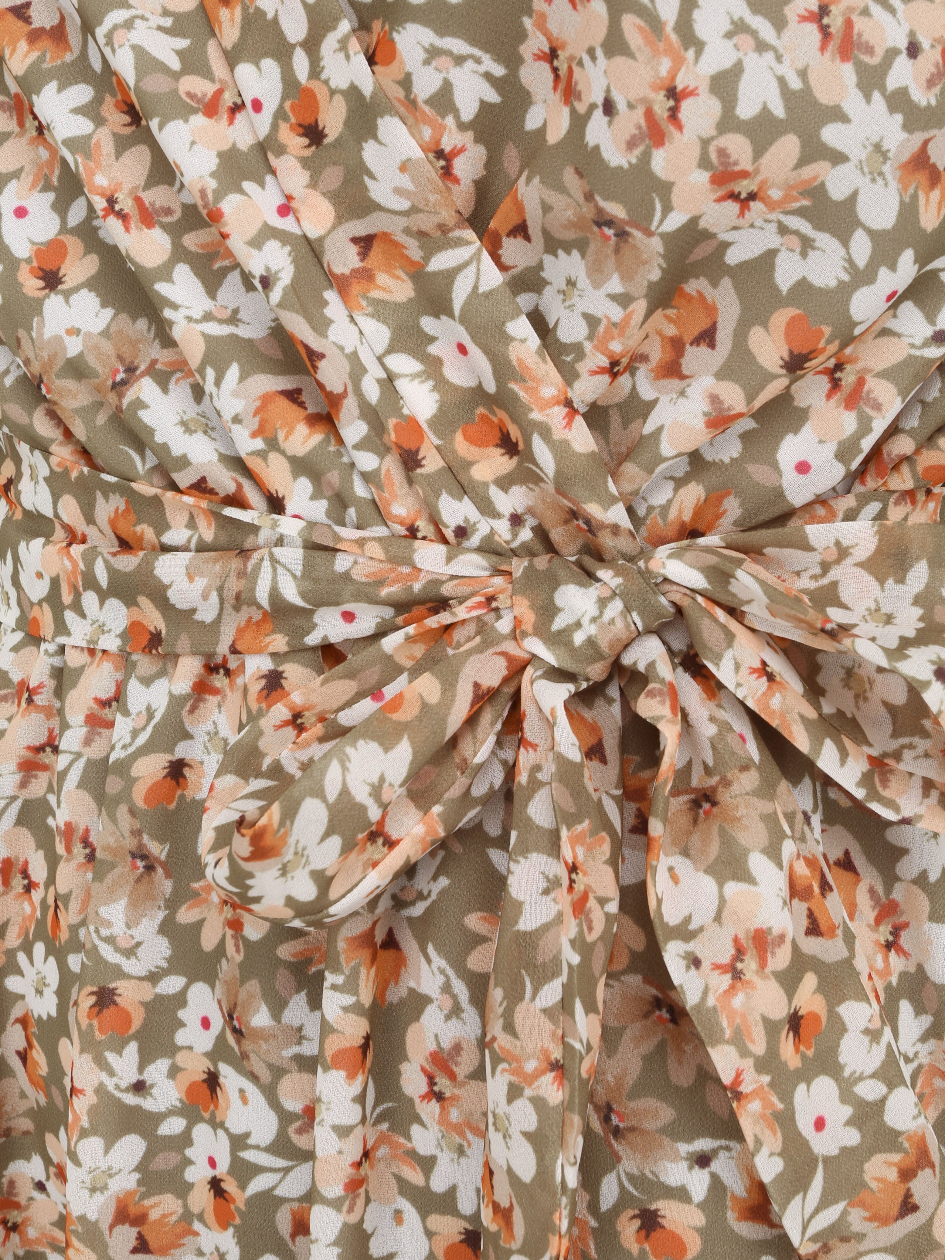 Robe patineuse mi-longue imprimé pâquerettes - Kaki - 3