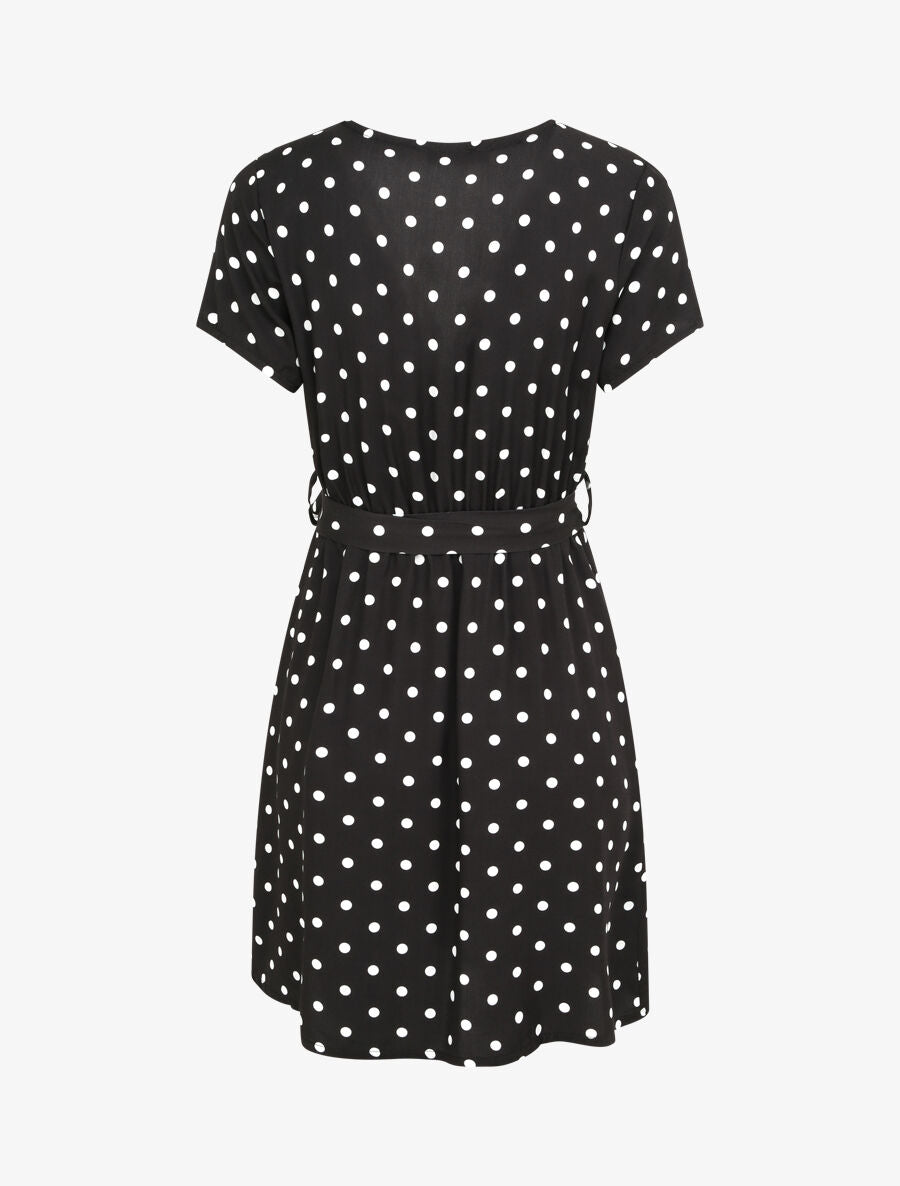 Robe courte portefeuille imprimé pois - Noir - 2