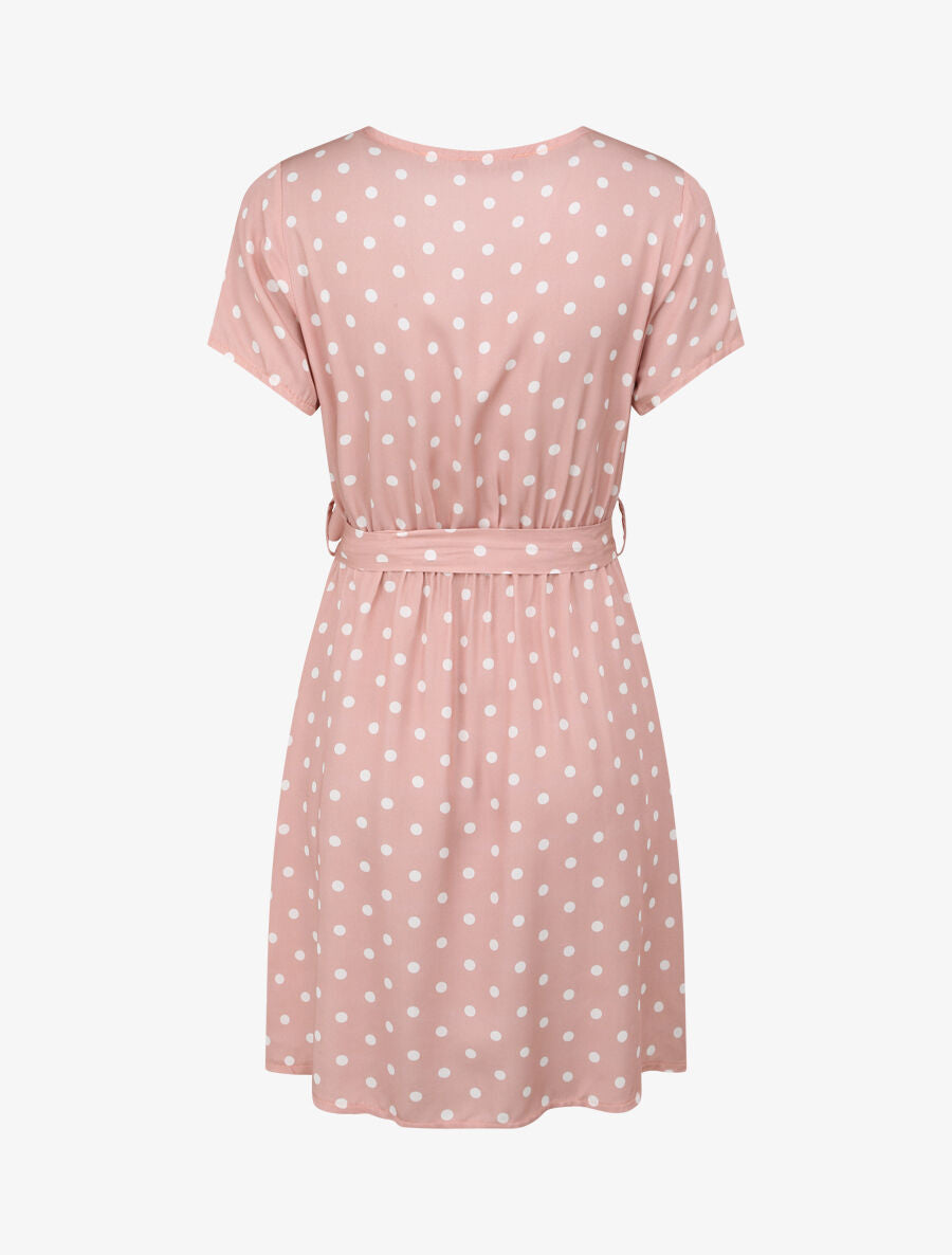 Robe courte portefeuille imprimé pois - Rose poudré - 2