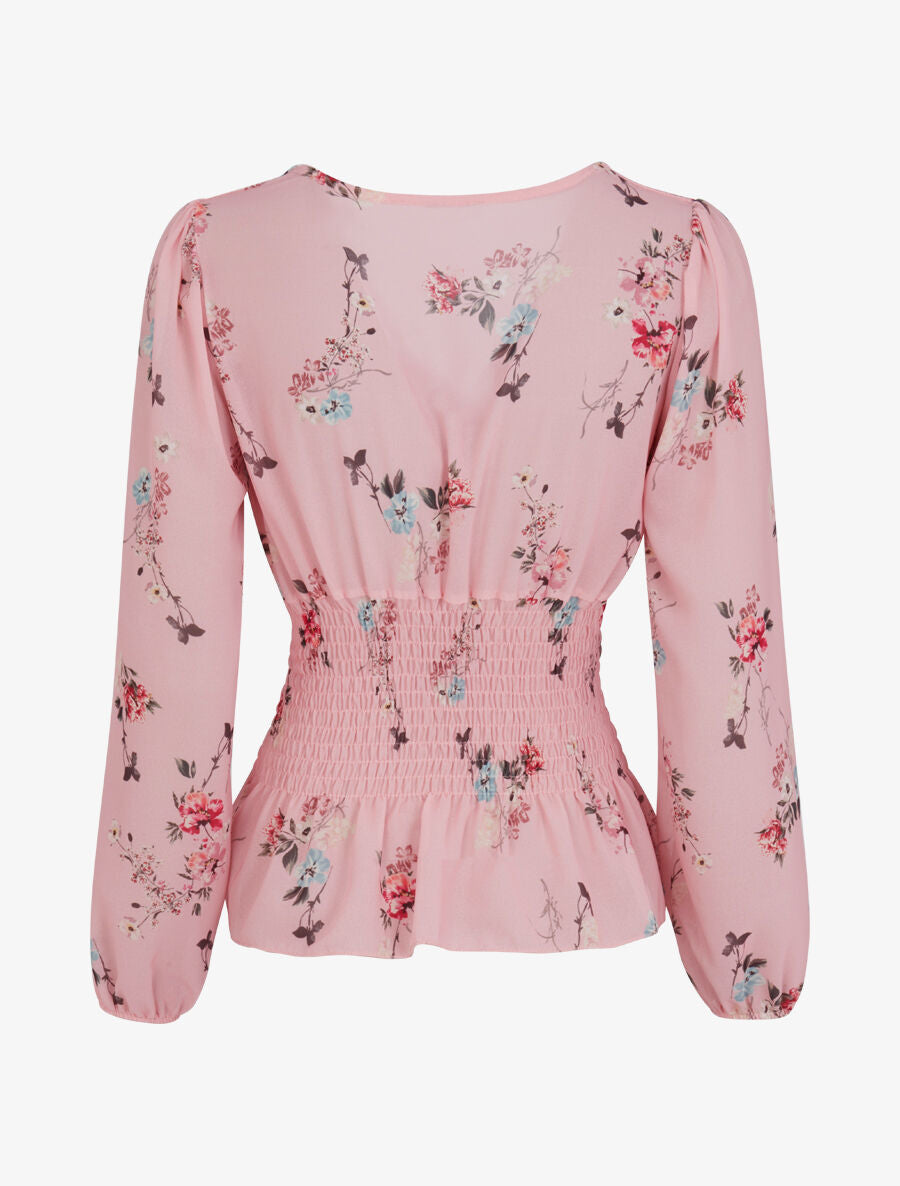 Top élastiqué imprimé floral - Rose pâle - 2