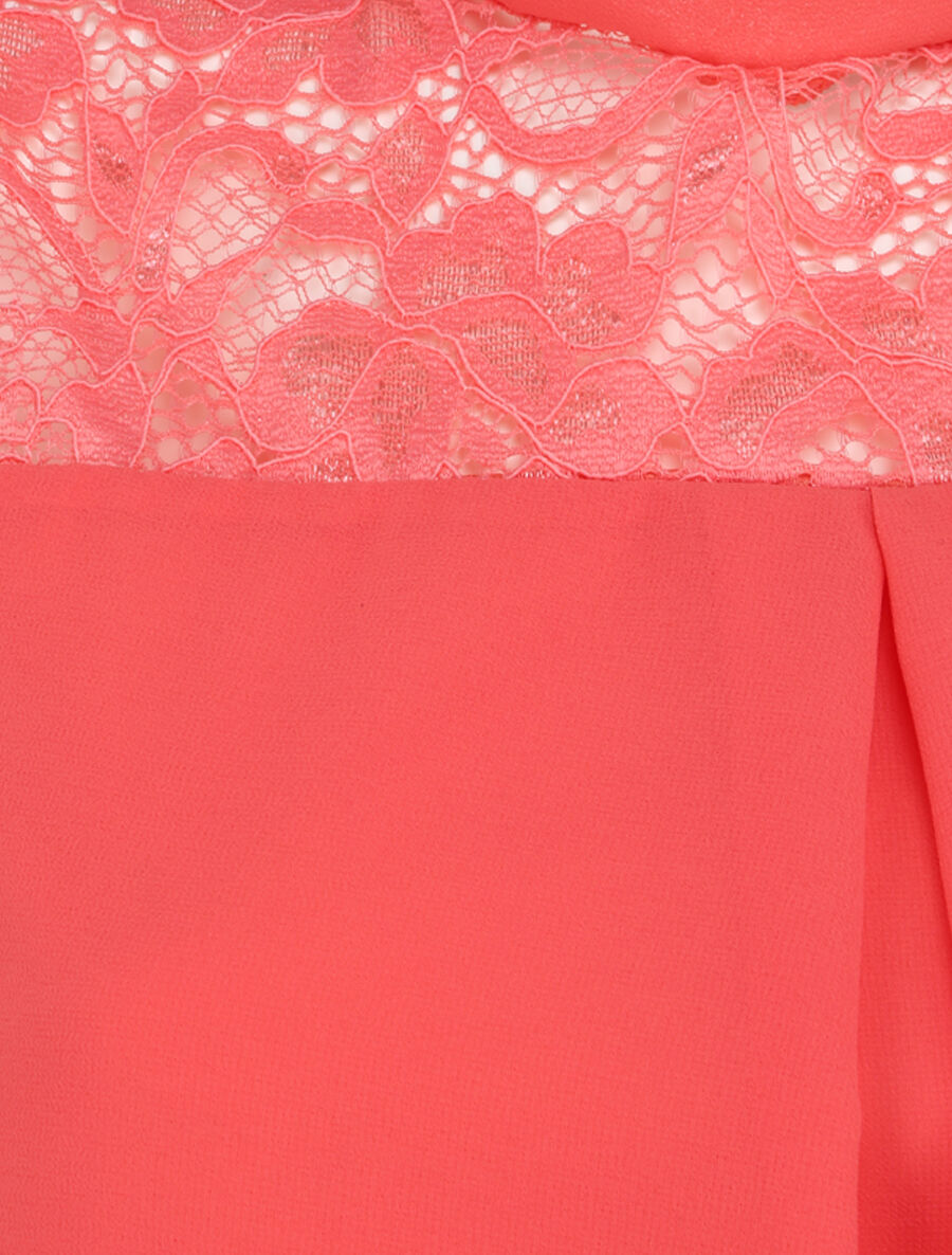 Top boule en voile à épaules en dentelle - Corail - 3