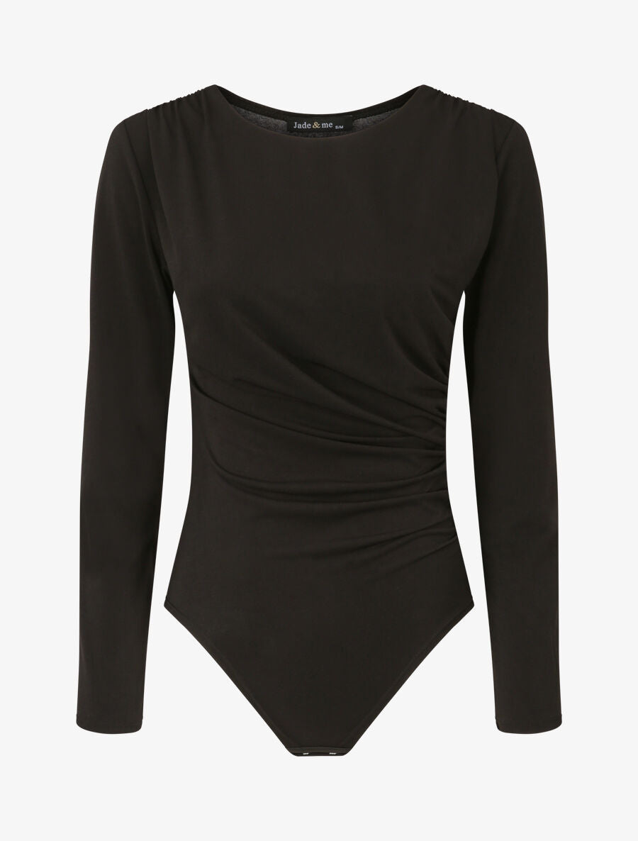 Body drapé à manches longues - Noir - 1