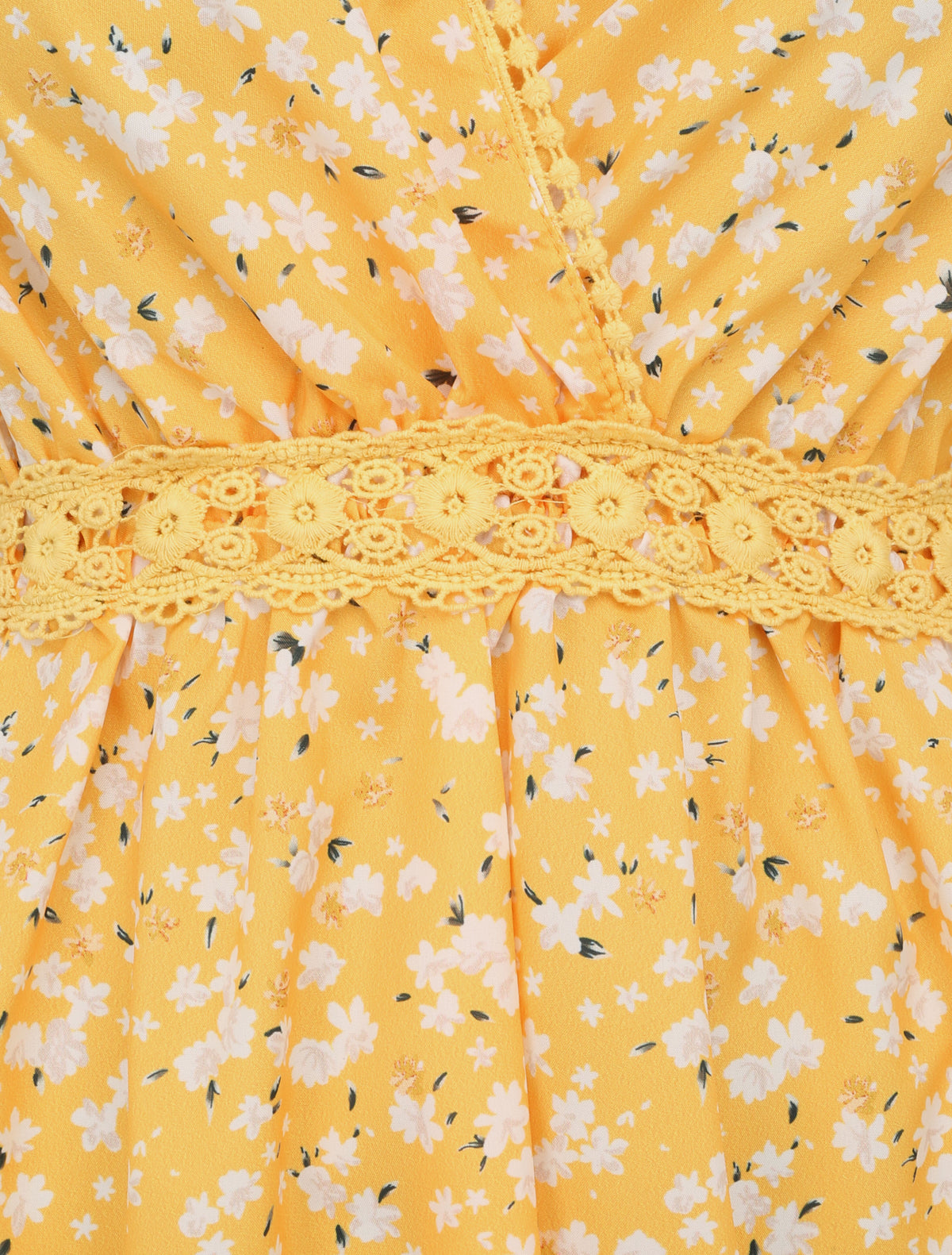 Robe imprimé fleurs de cerisier à détail crochet - Jaune - 3
