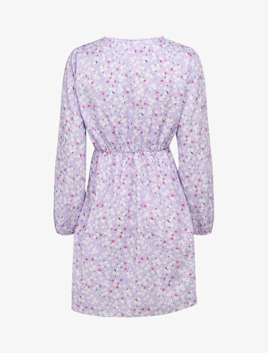 Robe imprimé fleurs de cerisier à détail crochet - Lilas - 2