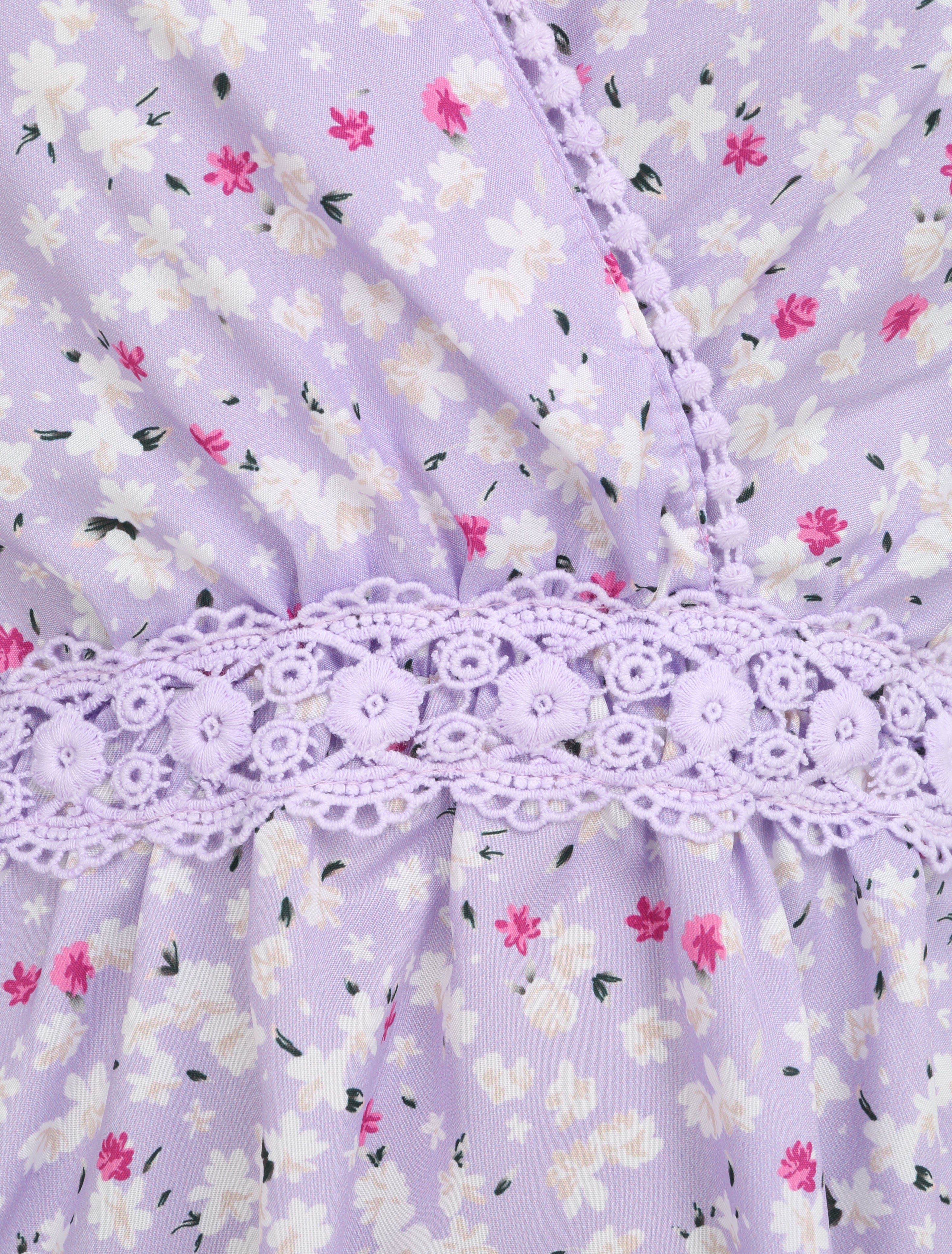 Robe imprimé fleurs de cerisier à détail crochet - Lilas - 3