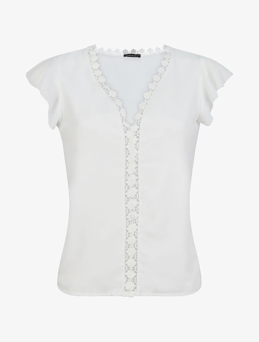 Top droit uni à détail crochet - Blanc - 1