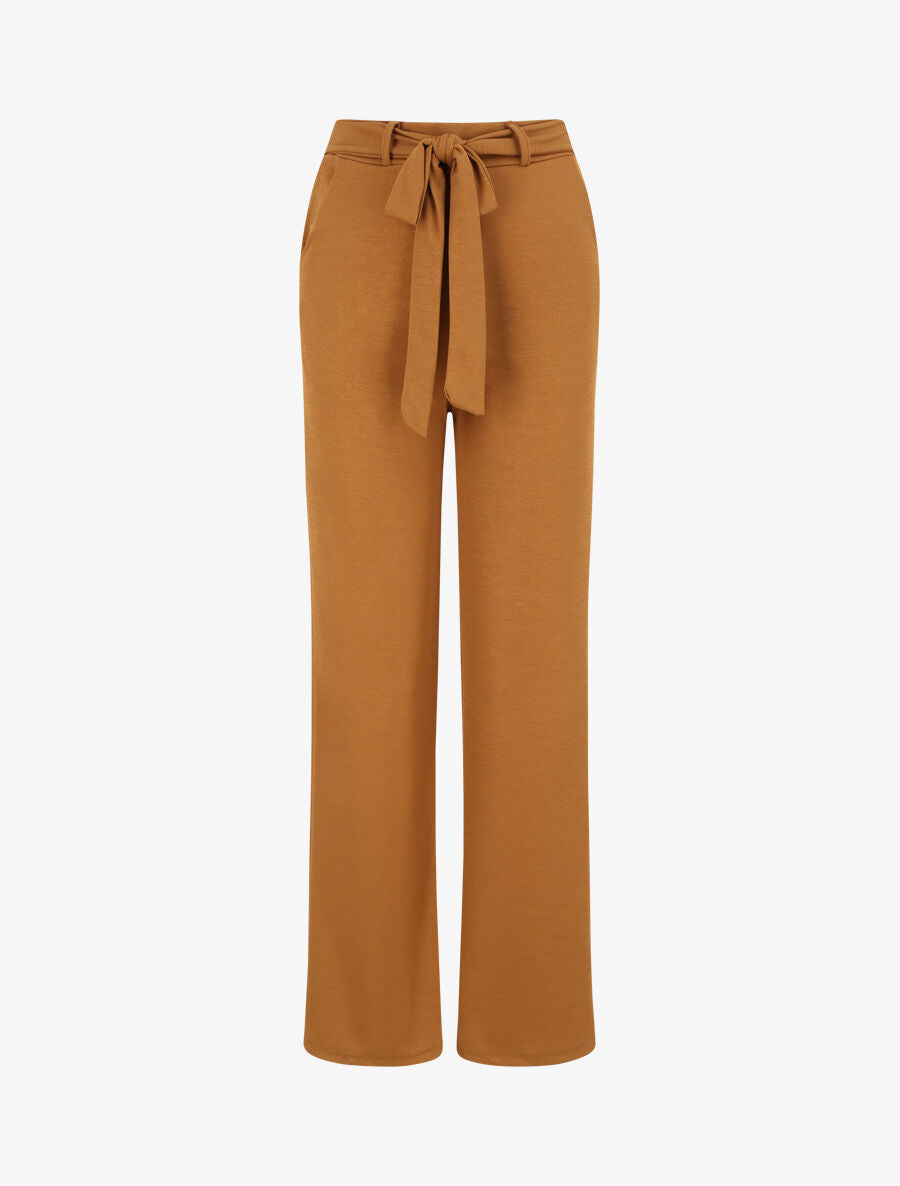 Pantalon droit ample uni à taille haute - Camel - 4