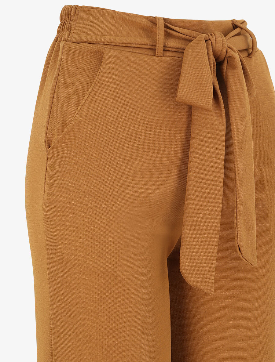 Pantalon droit ample uni à taille haute - Camel - 3