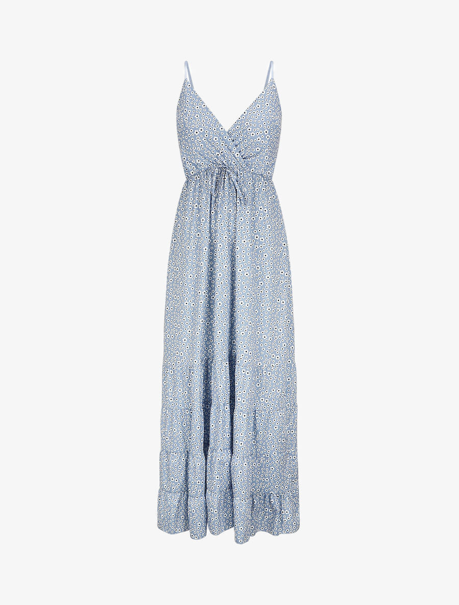 Robe longue à imprimé floral et bord volanté - Bleu ciel - 5