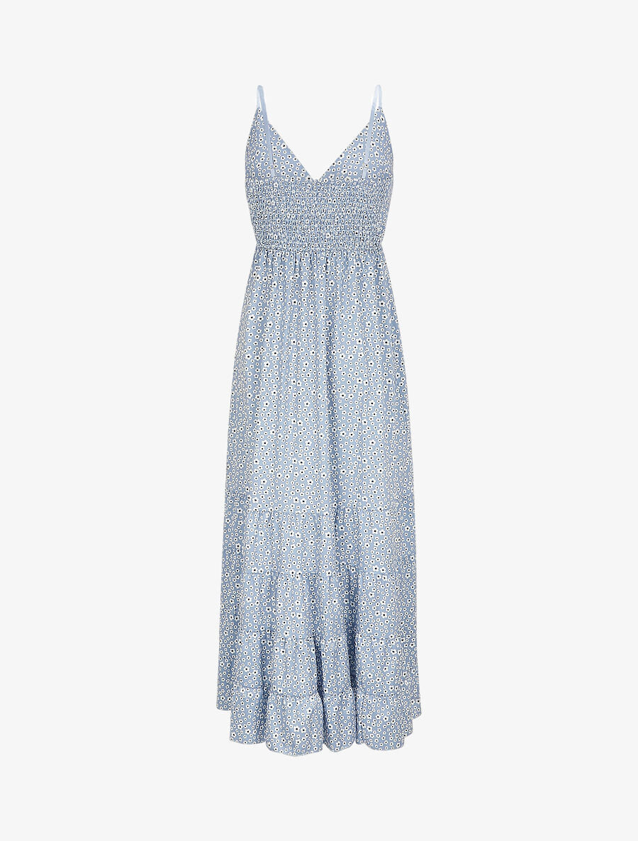 Robe longue à imprimé floral et bord volanté - Bleu ciel - 2