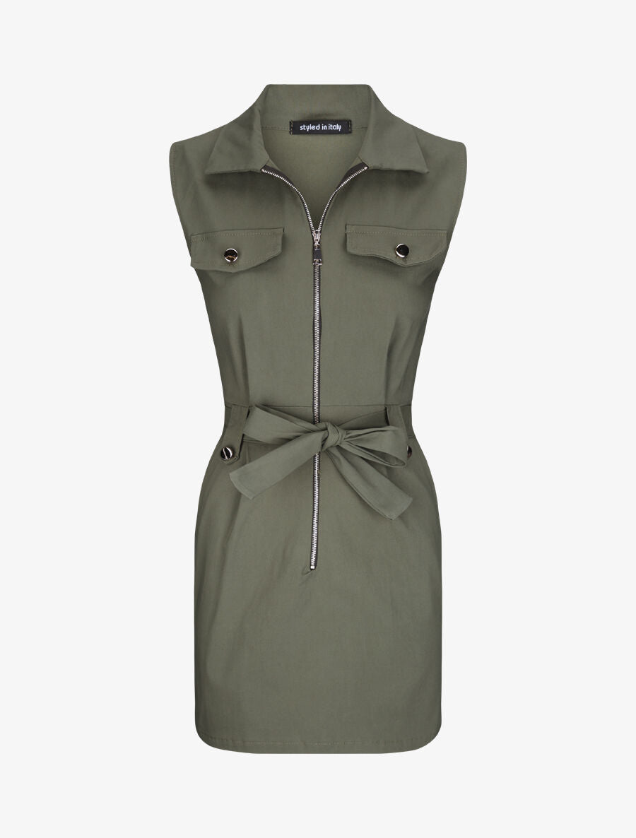Robe sans manches avec ceinture - Kaki - 4