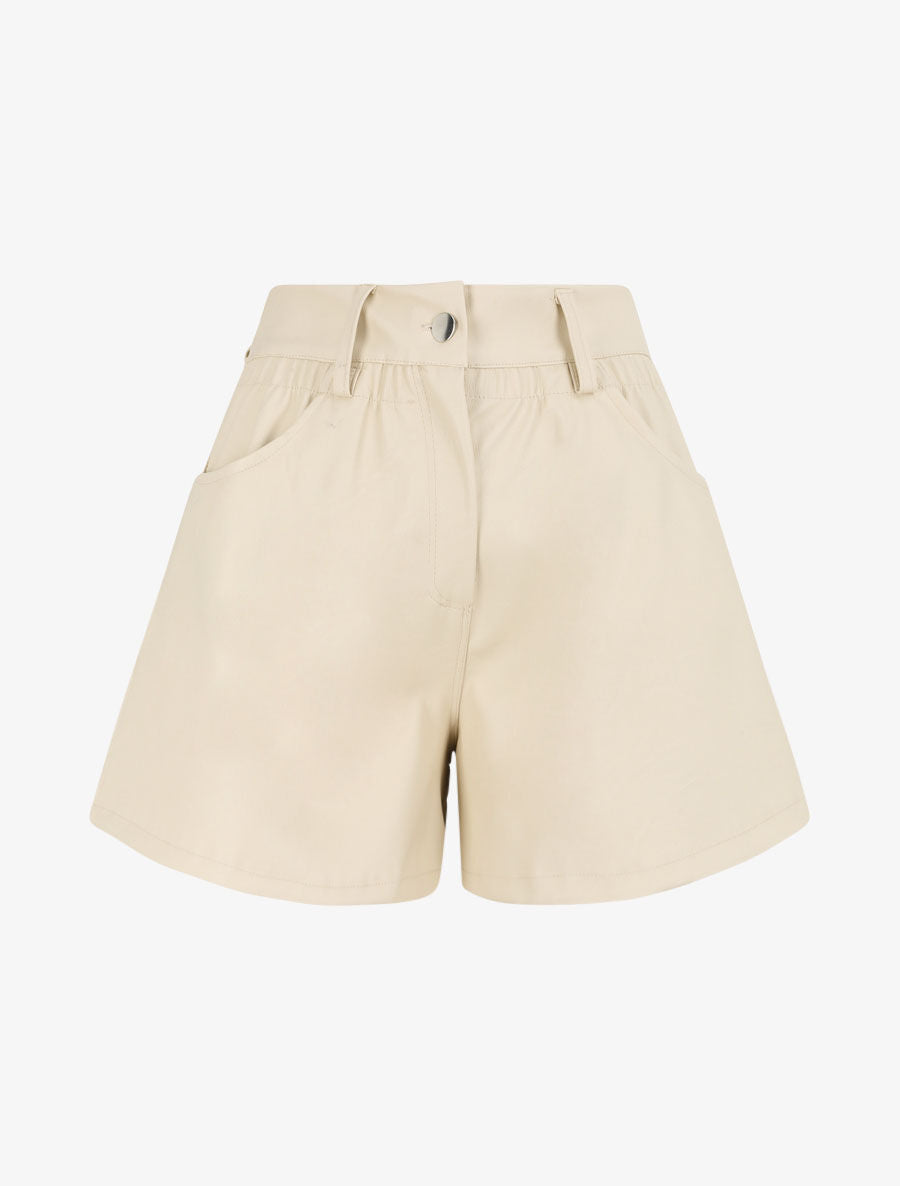 Short uni à taille élastiquée - Beige - 1
