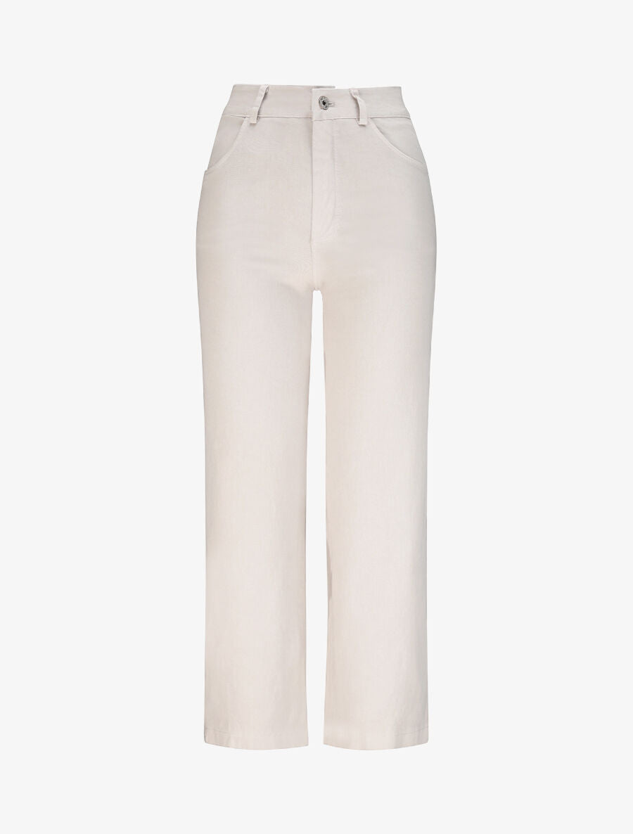 Pantalon 7/8 ample à taille haute - Beige - 1