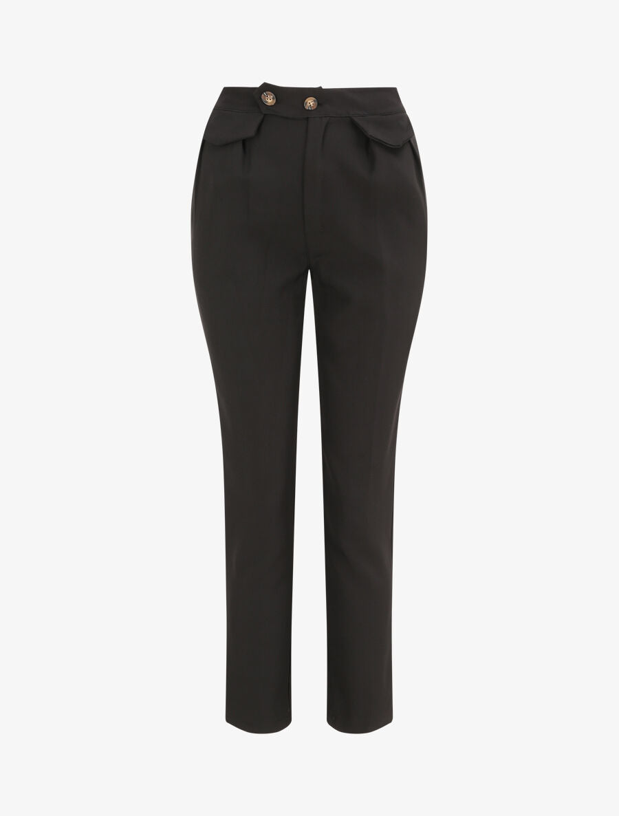 Pantalon carotte taille haute uni - Noir - 4