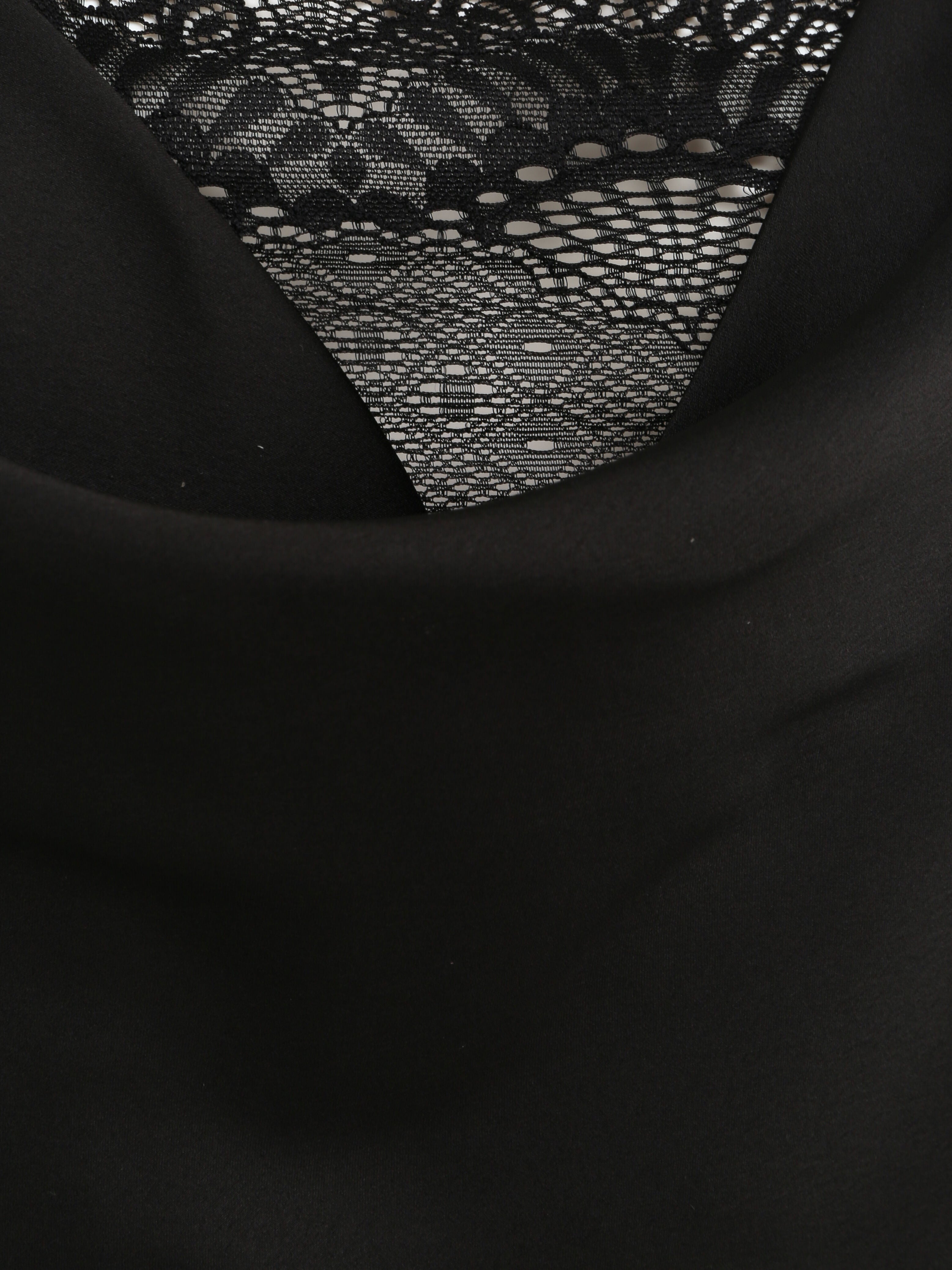 Caraco droit satiné à col bénitier et dentelle - Noir - 3