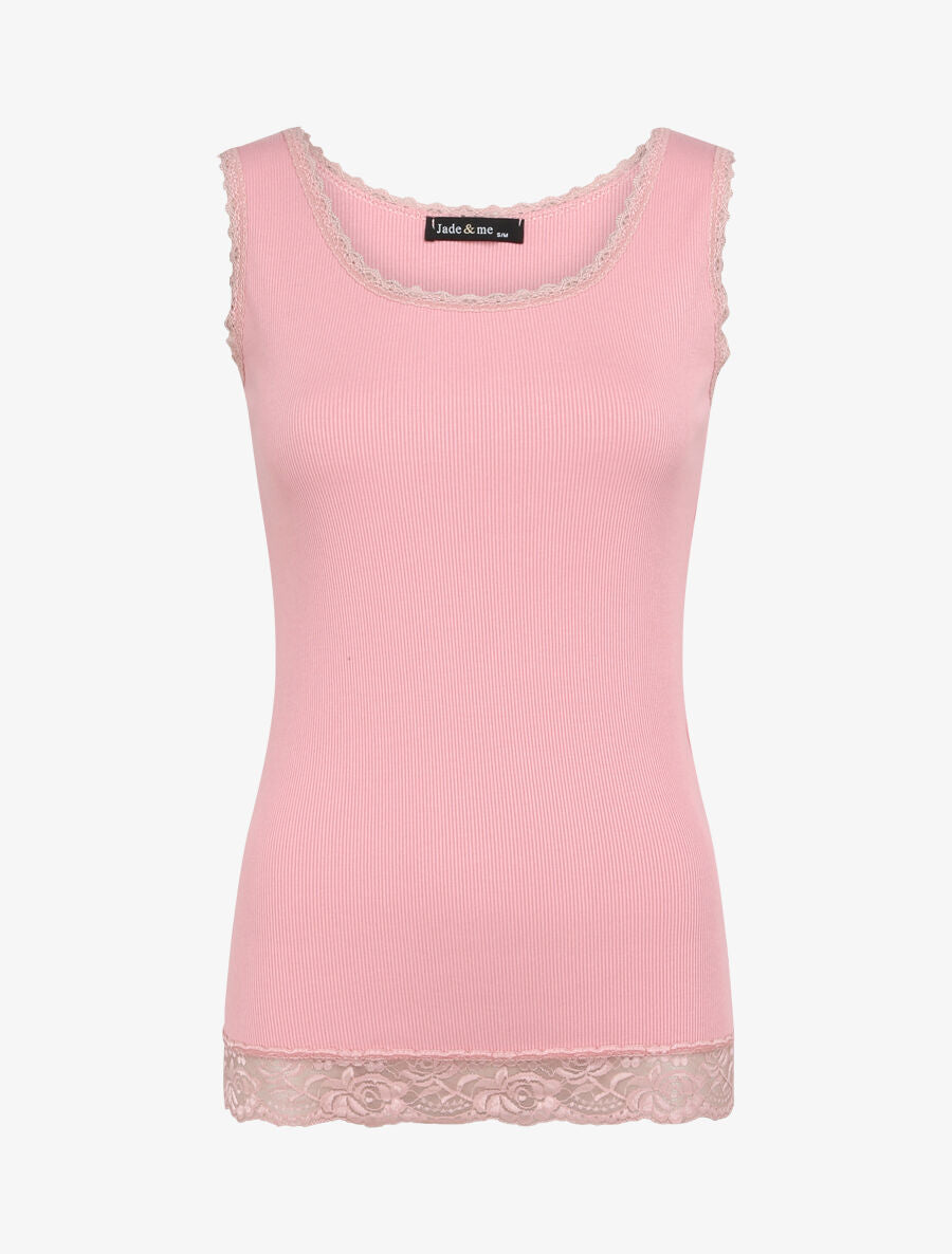 Débardeur droit côtelé à bords en dentelle - Vieux rose - 4
