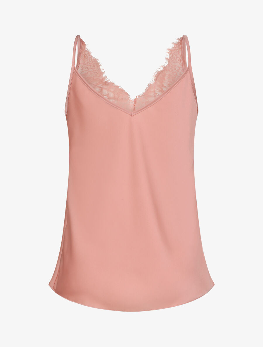 Caraco droit satiné à col V en dentelle - Rose - 2