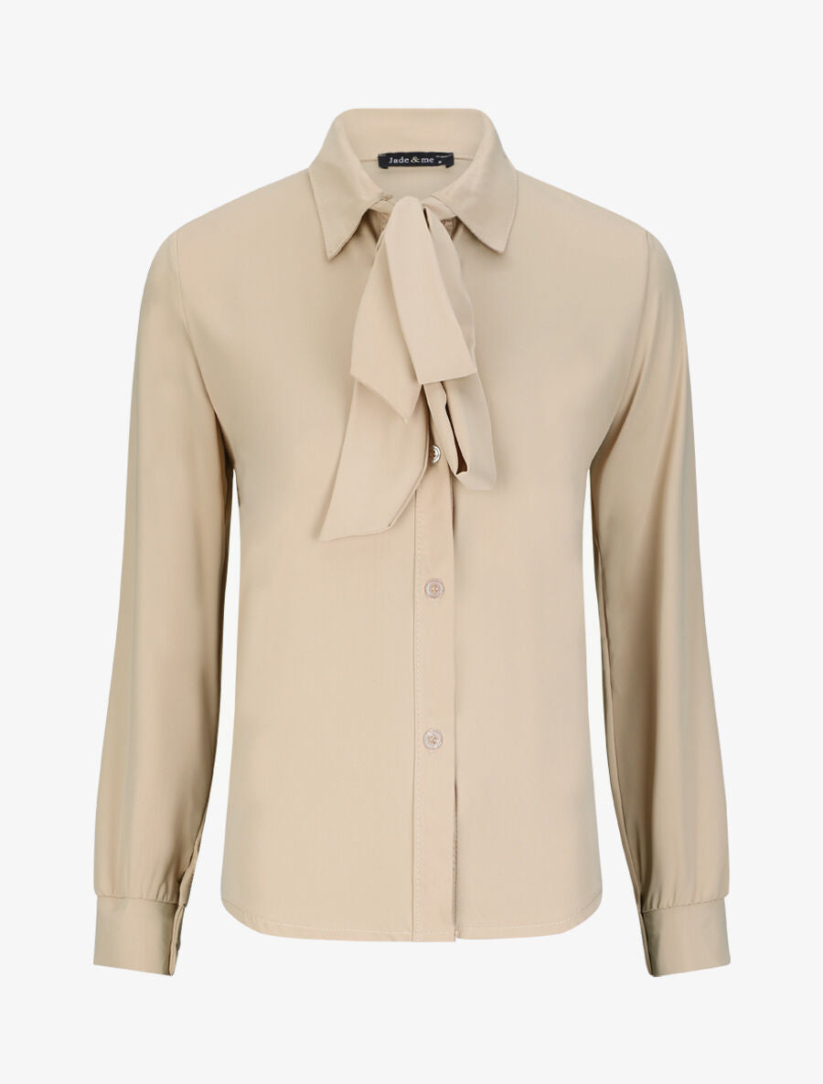 Chemise droite unie à col lavallière - Beige - 1