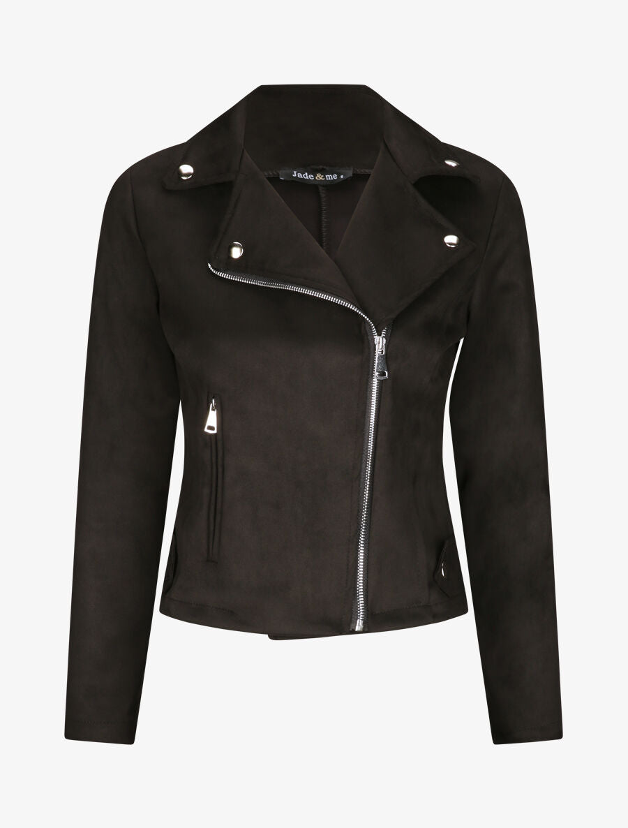 Perfecto droit en suédine poche zippée décorative - Noir - 4