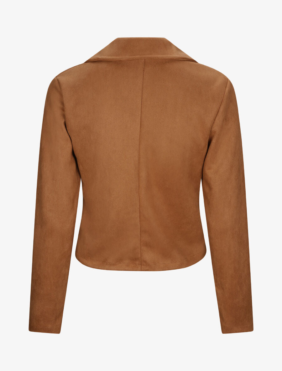 Perfecto droit en suédine poche zippée décorative - Camel - 2
