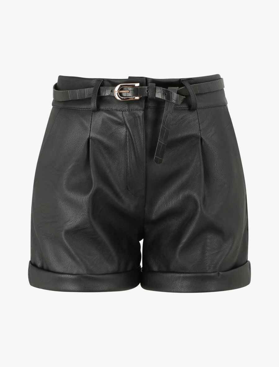 Mini-short à bords à revers - Noir - 1