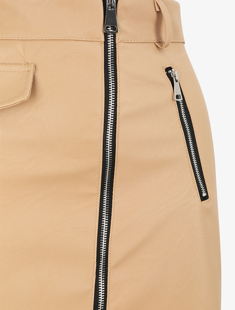 Jupe zippée en simili - Beige - 3