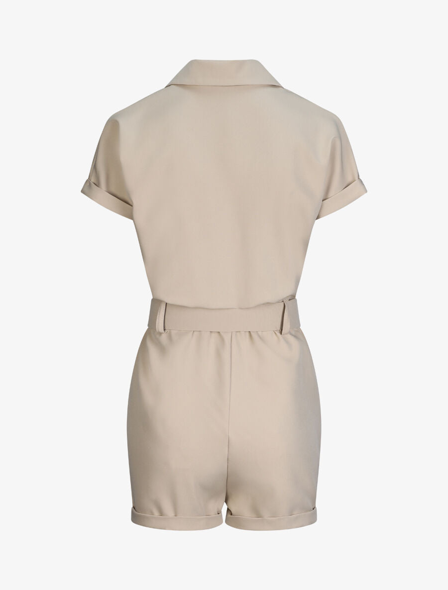 Combishort uni à bords à revers - Beige - 2