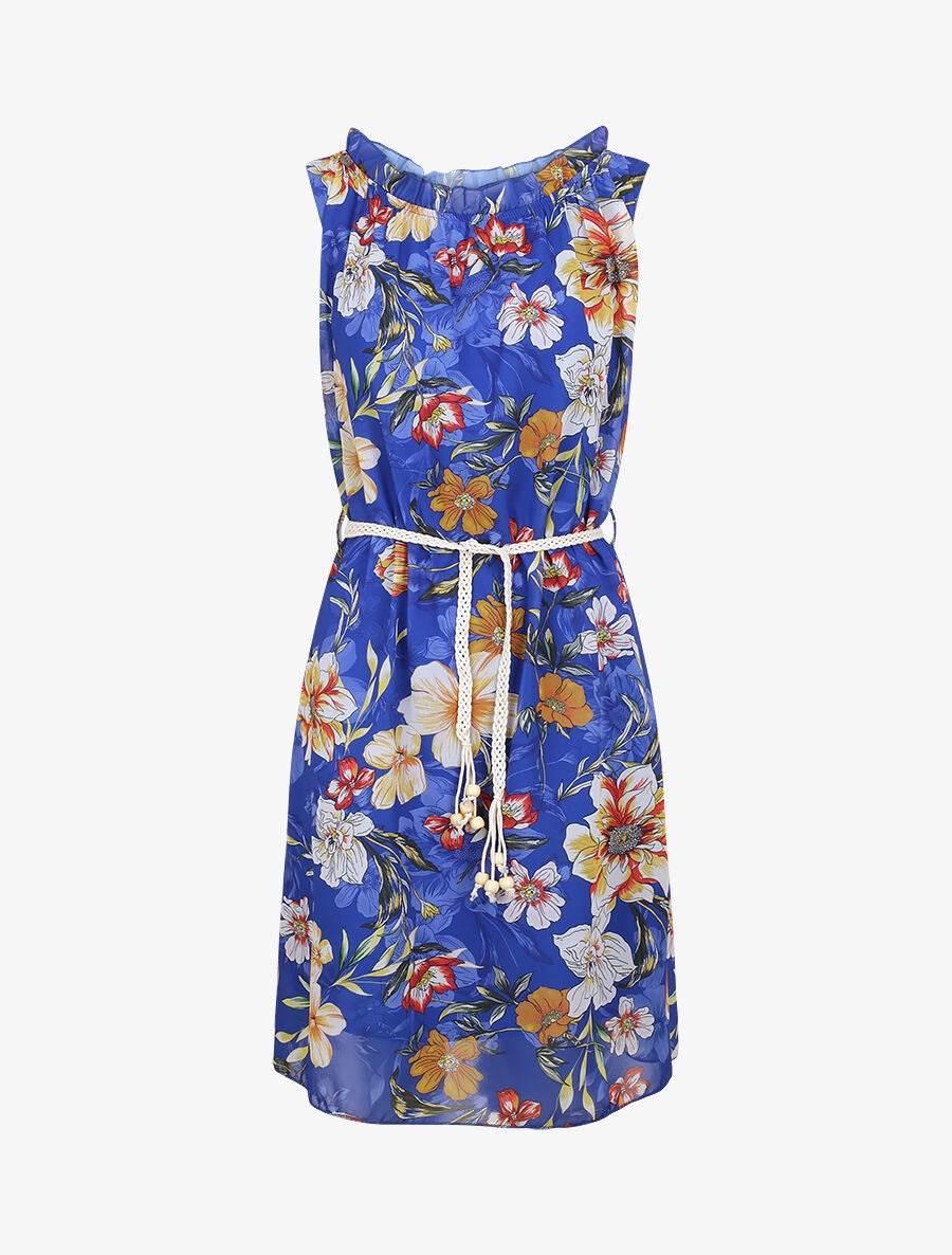 Robe droite à imprimé grandes fleurs - Bleu roi - 1