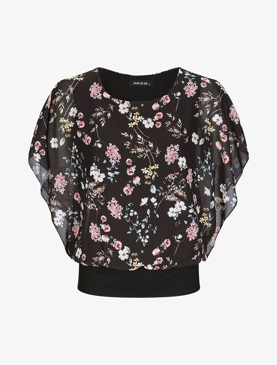 Top boule imprimé fleurs printanières - Noir - 6