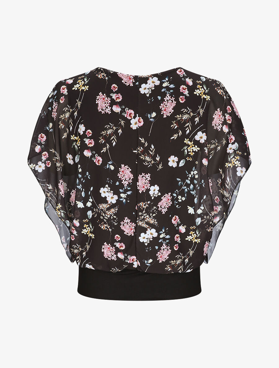 Top boule imprimé fleurs printanières - Noir - 3
