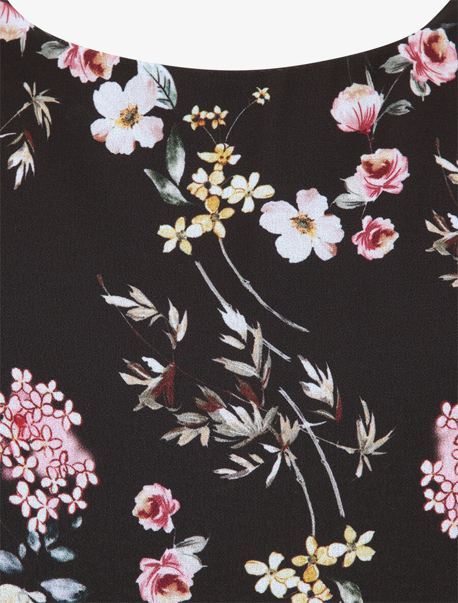 Top boule imprimé fleurs printanières - Noir - 5