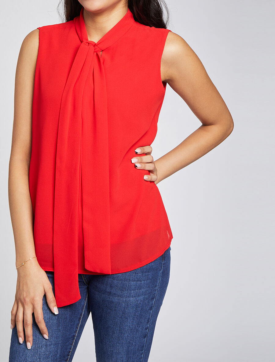 Top à col lavallière - Rouge - 4