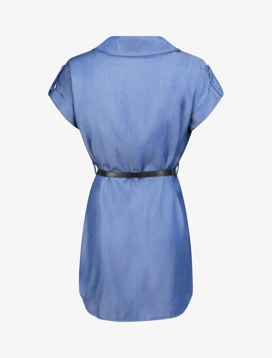 Tunique style chemise droite à manches courtes - Bleu denim - 2