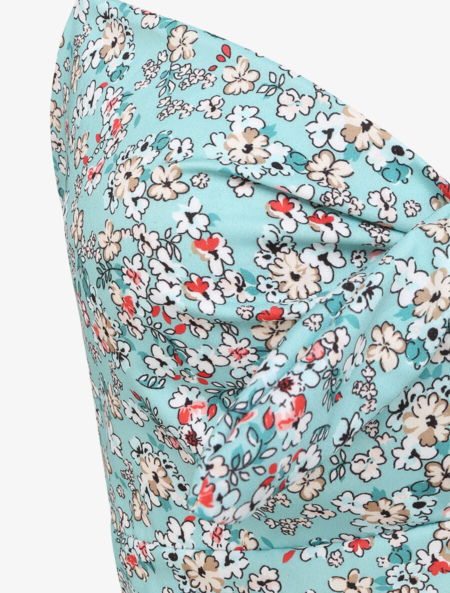 Robe courte empire fleurie à noeud - Bleu clair - 3