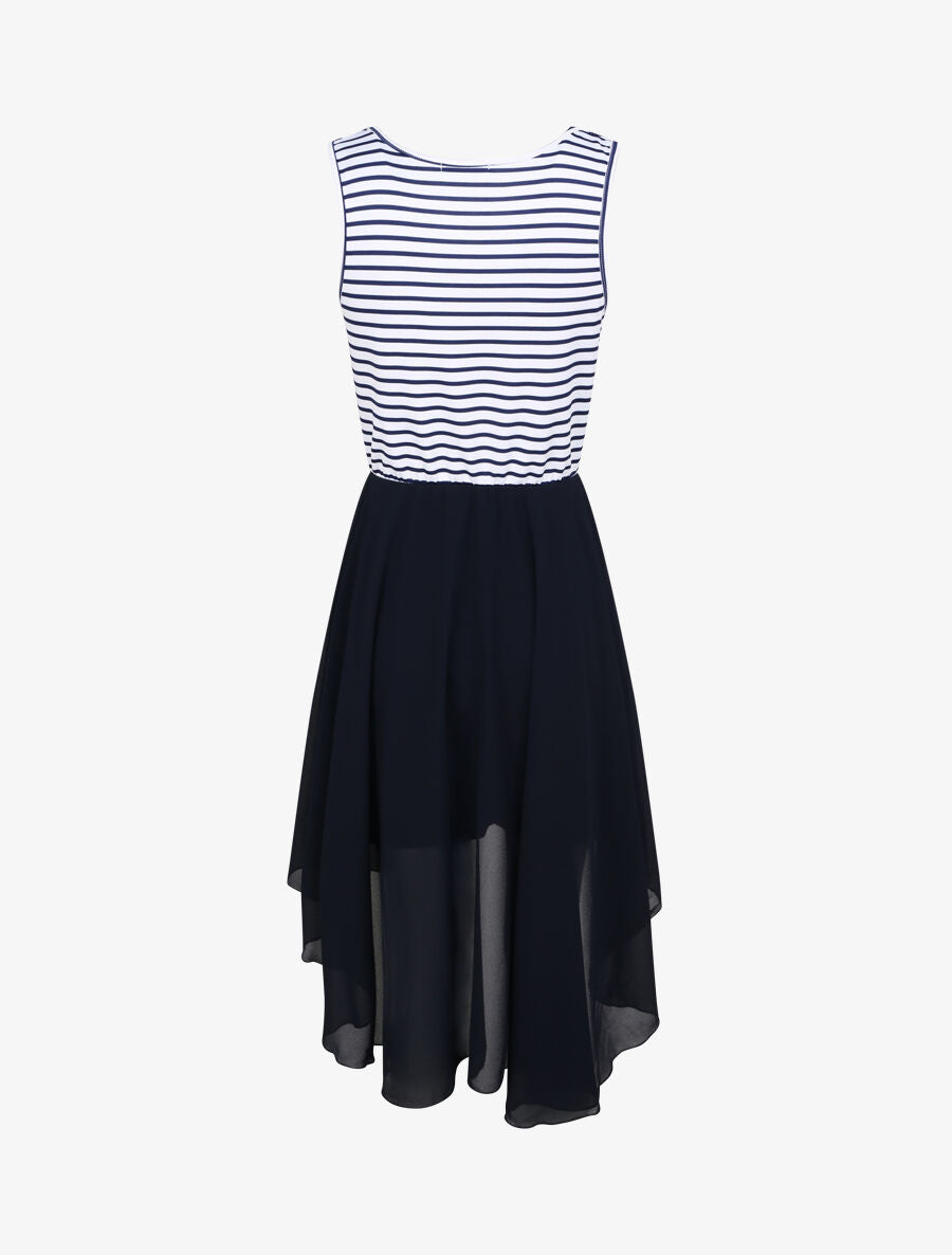 Robe patineuse rayée asymétrique à col cache-coeur - Marine - 2