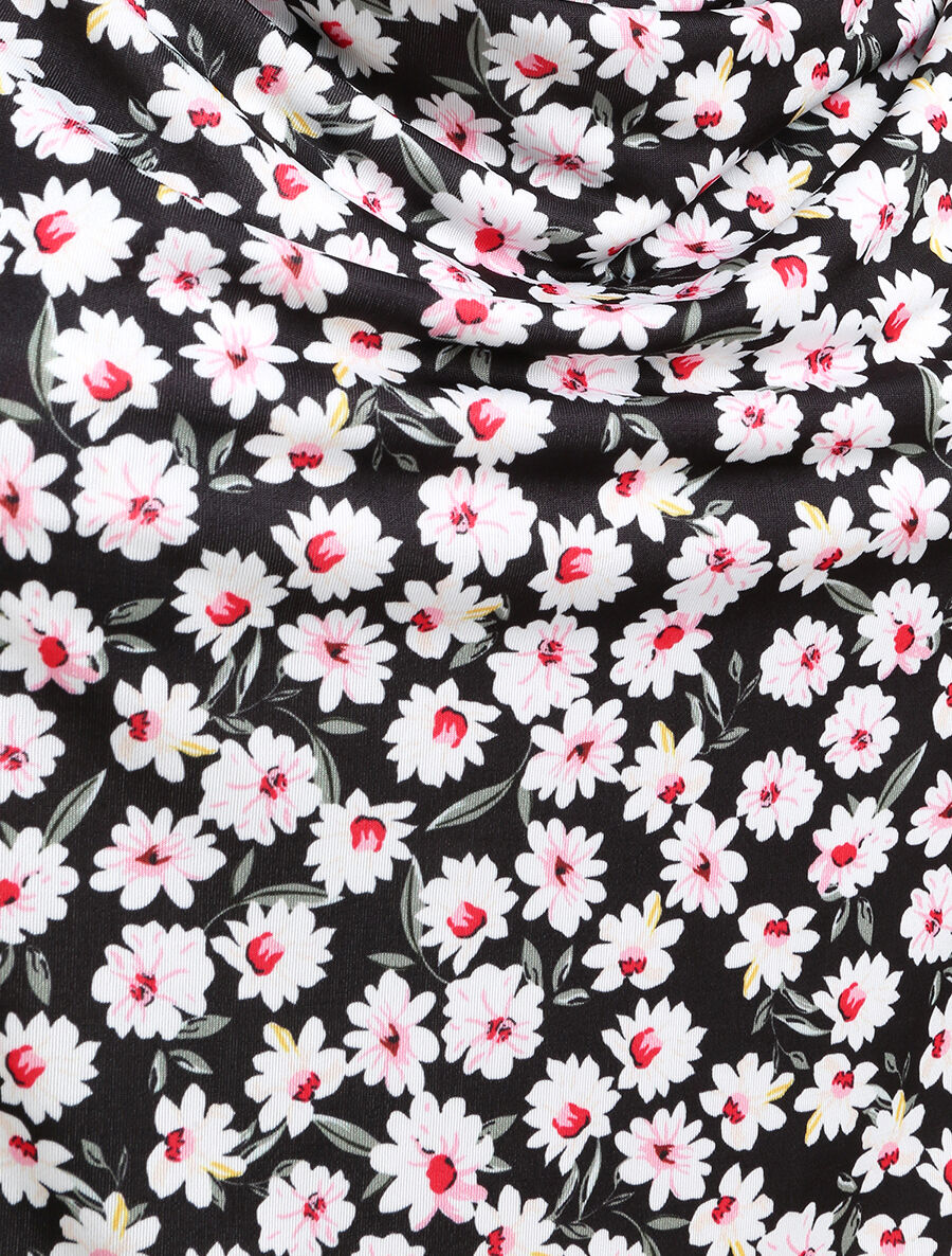 Top droit col bénitier imprimé marguerites - Noir - 4