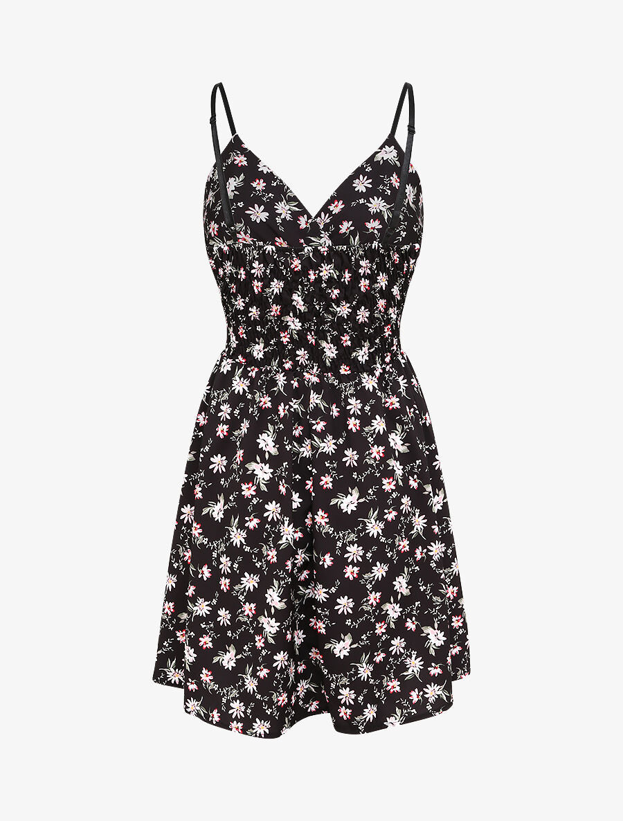 Robe cache-coeur fleurie à fines bretelles - Noir - 2