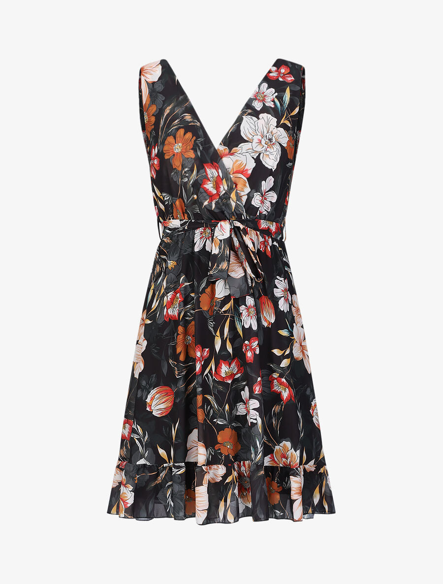 Robe cache-coeur à imprimé grandes fleurs - Noir - 4