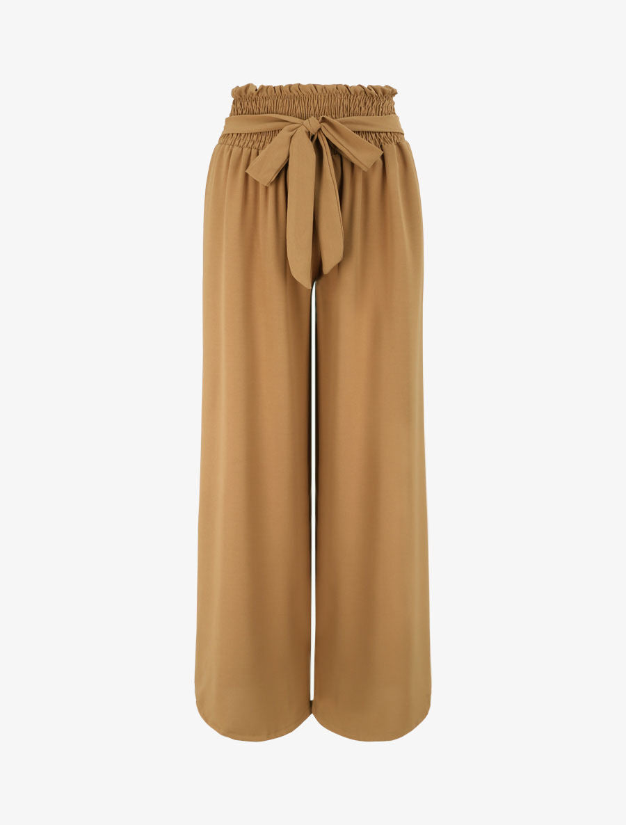Pantalon ample à taille élastiquée - Camel - 1