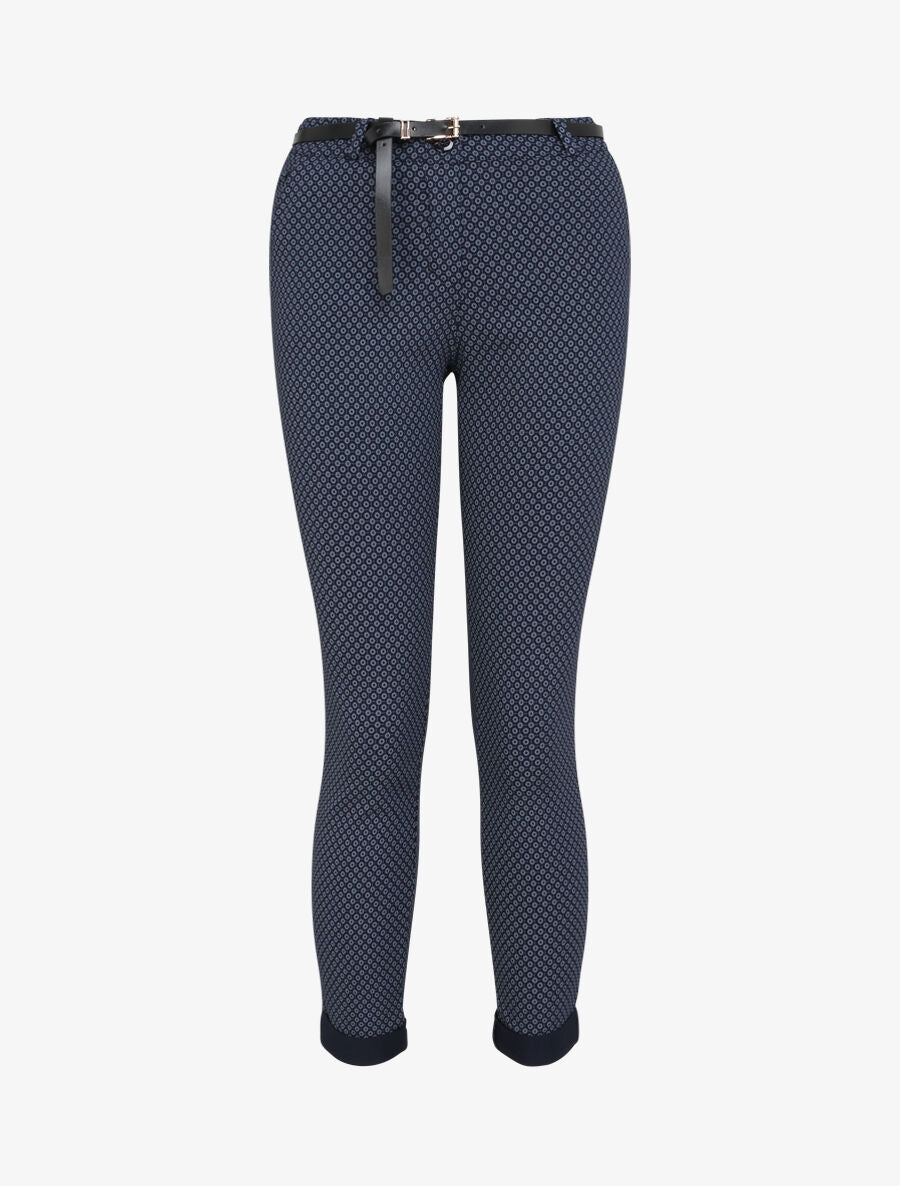 Pantalon 7/8 imprimé petites fleurs à revers - Marine - 1